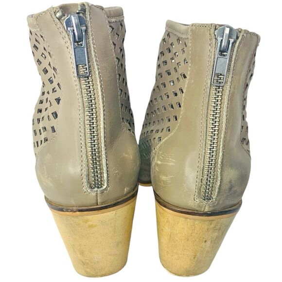 Kelsi Dagger Kyoto Open Toe Ankle Booties 9.5 Grey Taupe Diamond Cutout Back Zip - Picture 6 of 10